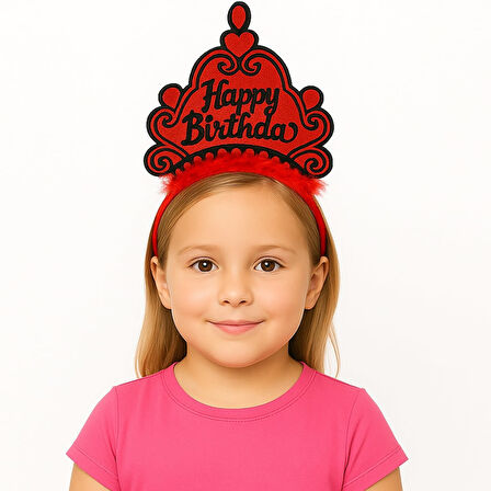 Kırmızı Happy Birthday Doğum Günü Prenses Tacı