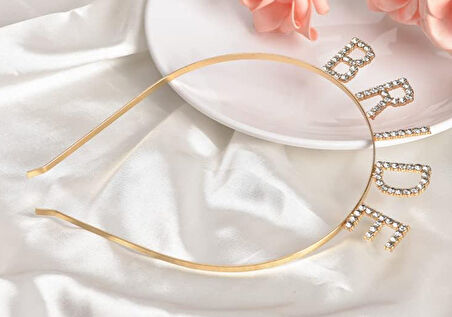 Altın Gold Renk Bekarlığa Veda Kristal Taş Bride Tacı İthal