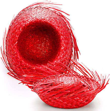 Tropikal Parti Kırmızı Hasır Hawaii Şapkası