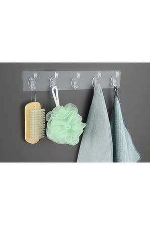Kendinden Yapışkanlı 5 Kancalı Şeffaf Duvar Askı Seti