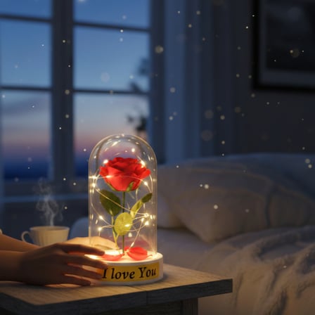 Gül Yapraklı Ledli Gül Fanus