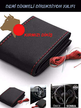 RENAULT 12 SW uyumlu Araç,Araba,Oto direksiyon kılıfı kırmızı dikiş