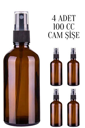 4 Adet 100 ml Amber Kapaklı Siyah Sprey 100 Cc Fısfıs Kolonya Dezenfektan Kahverengi Cam Şişe