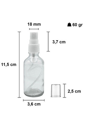10 Adet Şeffaf Kapaklı Beyaz Sprey Fısfıs Kolonya Dezenfektan Çok Amaçlı Cep Çanta Cam Şişe 50ml