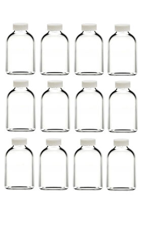 12 Adet Cam 50 ml Mini Shot Ginger Detox Şişe Plastik Sızdırmaz Kapaklı Kolonya Koku Süs Küçük Şişe