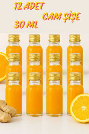 12 Adet Şeffaf Cam Şişesi Sızdırmaz Metal Gold Kapaklı Kolonya Koku Süs Çok Amaçlı Şişe 30ml