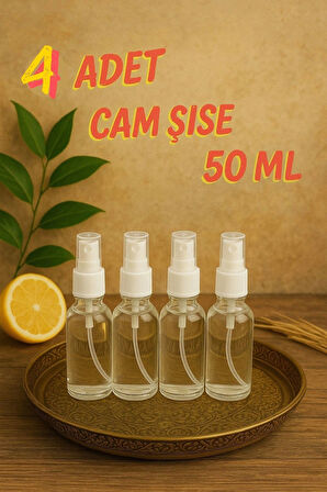 4 Adet Şeffaf Kapaklı Beyaz Sprey Fısfıs Kolonya Dezenfektan Çok Amaçlı Cep Çanta Cam Şişe 50ml