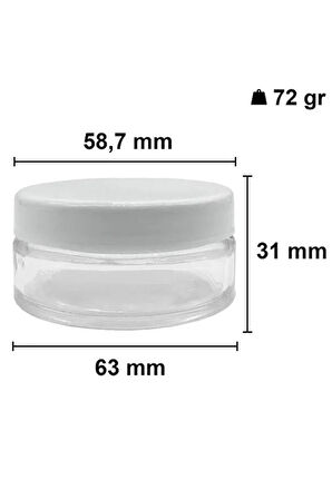 6 Adet 50 ml Plastik Beyaz Kapaklı Ve Iç Kapaklı 50 Cc Şeffaf Cam Krem Kavanozu