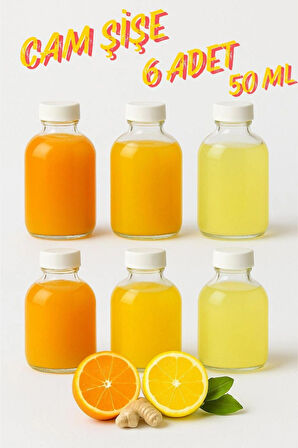 6 Adet Cam 50 ml Mini Shot Ginger Detox Şişe Plastik Sızdırmaz Kapaklı Kolonya Koku Süs Küçük Şişe