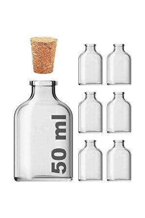 6 Adet Şeffaf Cam Shot Şişesi Mantar Tıpalı Hediyelik Koku Süs Çok Amaçlı Şişe 50ml