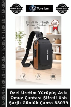 Özel Üretim Yürüyüş Askı Omuz Çantası Şifreli Usb Şarjlı Günlük Çanta 88039