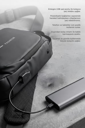 Özel Üretim Yürüyüş Askı Omuz Çantası Şifreli Usb Şarjlı Günlük Çanta 88039