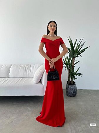 TUA MODA Kadın Dalgıç Kumaş Kayık Yaka Ve Dekolte Detaylı Elbise