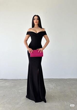 TUA MODA Kadın Dalgıç Kumaş Kayık Yaka Ve Dekolte Detaylı Elbise