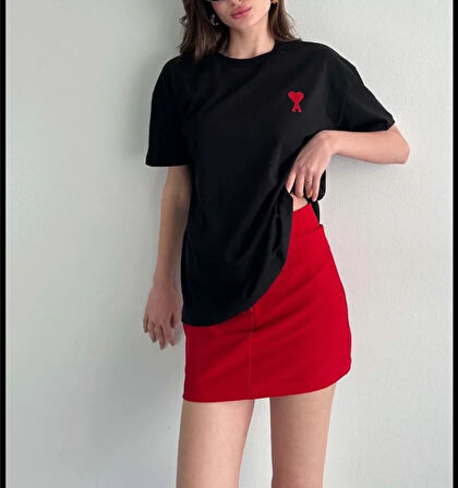 TUA MODA Unisex Bisiklet Yaka Baskılı Oversize T-Shirt - Siyah