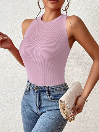 TUA MODA Kadın Kolsuz Sırt çapraz Detay Triko Bluz