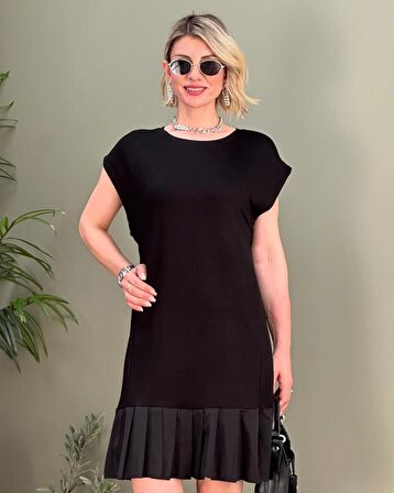 TUA MODA Kadın Viskon Kumaş Mini Tunik Detaylı Elbise