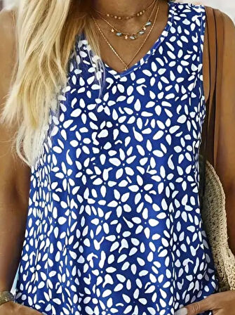 TUA MODA Kadın V Yakalı çiçek Baskılı Salaş Süprem Bluz