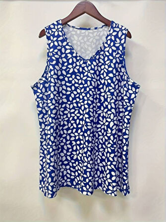 TUA MODA Kadın V Yakalı çiçek Baskılı Salaş Süprem Bluz