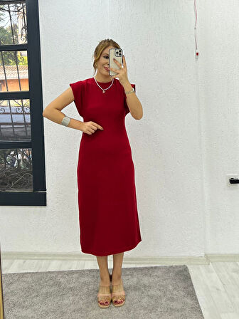 TUA MODA Kadın Bisiklet YakaT-kolmidi Boy Elbise