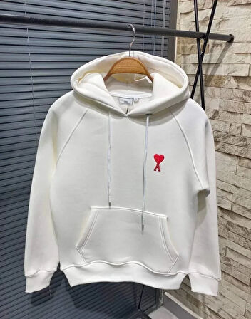 TUA MODA Unisex Kapşonlu Baskılı Sweetshirt - Beyaz