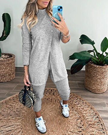TUA MODA Kadın Uzun Kollu Balıkçı Yaka önden Düğmeli Bluz Ve Pantolon Yumoş Ikili Takım