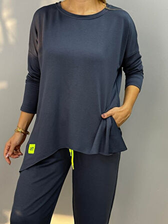 TUA MODA Kadın Iki Iplik Viskon Pamuk Kumaş Arma Detaylı Ikili Takım