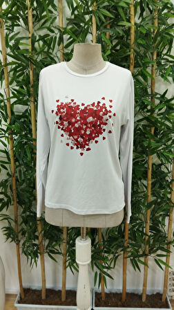 TUA MODA Kadın Uzun Kollu Bisiklet Yaka Baskılı Viskon Bluz