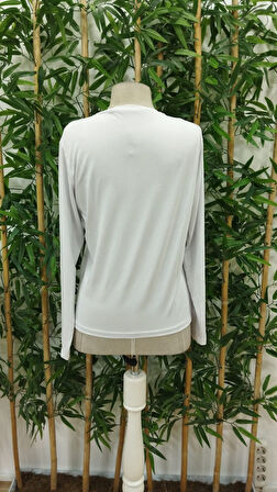 TUA MODA Kadın Uzun Kollu Bisiklet Yaka Baskılı Viskon Bluz