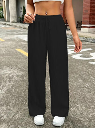 TUA MODA Kadın Yüksek Bel Bol Paça Bürümcük Pantolon