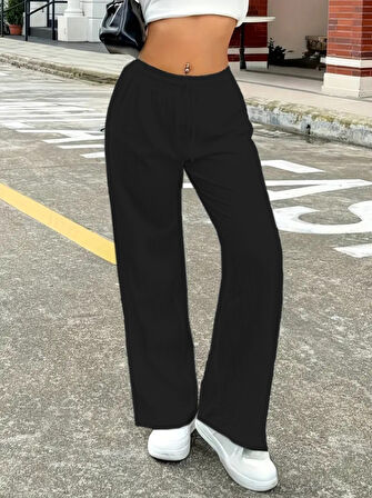TUA MODA Kadın Yüksek Bel Bol Paça Bürümcük Pantolon