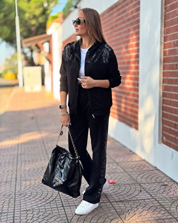 TUA MODA Kadın Iki Iplik Kumaş Pul Ve Fermuar Detaylı Ikili Takım