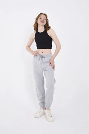 TUA MODA Üç İplik Basic Lastikli Eşofman Pantolon - Gri