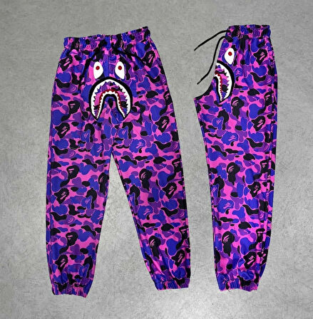 TUA MODA İki İplik Mevsimlik Bape Nakişli Eşofman Pantolon - Mor