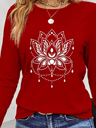 TUA MODA Kadın Uzun Kollu Bisiklet Yaka çiçek Desenli Viskon Bluz