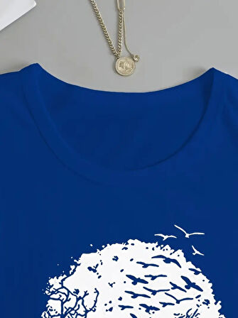 TUA MODA Kadın Uzun Kollu Bisiklet Yaka Ayçiçeği Desenli Viskon Bluz