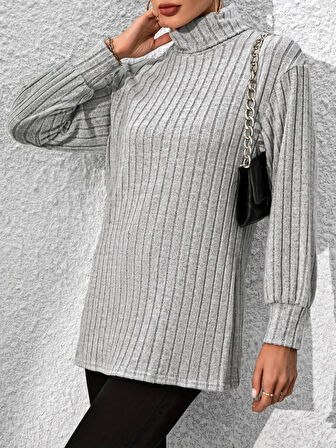 TUA MODA Kadın Uzun Kollu Balıkçı Yaka Yandan Yırtmaçlı şardonlu Kaşkorse Bluz