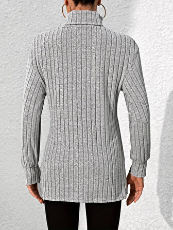 TUA MODA Kadın Uzun Kollu Balıkçı Yaka Yandan Yırtmaçlı şardonlu Kaşkorse Bluz