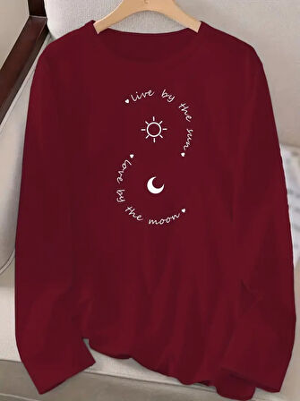 TUA MODA Kadın Uzun Kollu Bisiklet Yaka Desenli Viskon Bluz