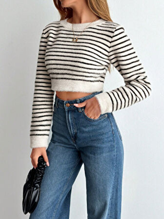 TUA MODA Kadın Uzun Kollu Balıkçı Yaka Crop Triko Bluz