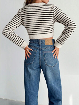 TUA MODA Kadın Uzun Kollu Balıkçı Yaka Crop Triko Bluz