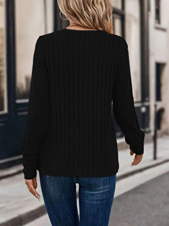 TUA MODA Kadın Uzun Kollu Bisiklet Yaka şardonlu Kaşkorse Bluz