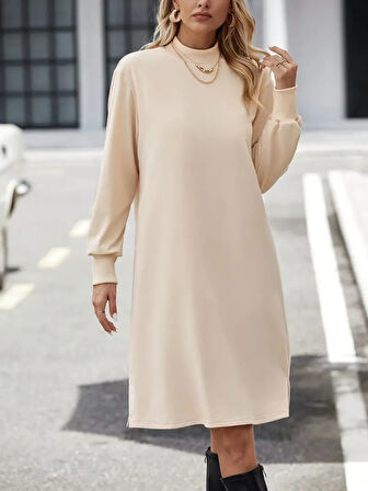 TUA MODA Kadın Uzun Kollu Balıkçı Yaka Kısa şardonlu Dalgıç Elbise