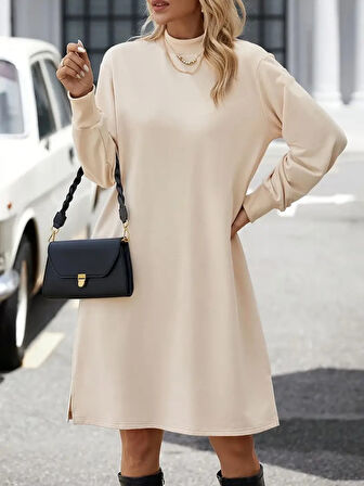 TUA MODA Kadın Uzun Kollu Balıkçı Yaka Kısa şardonlu Dalgıç Elbise