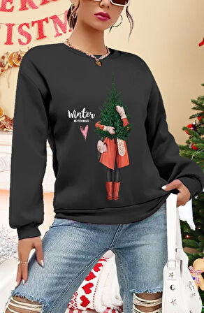 TUA MODA Kadın Uzun Kollu Bisiklet Yaka Desenli Viskon Iki Iplik Bluz