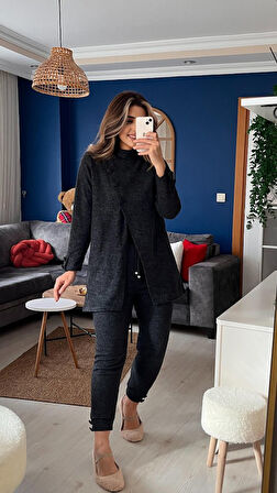 TUA MODA Kadın Uzun Kollu Balıkçı Yaka önden Düğmeli Bluz Ve Pantolon Yumoş Ikili Takım