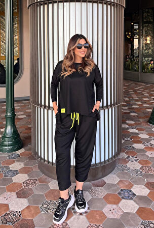 TUA MODA Kadın Iki Iplik Viskon Pamuk Kumaş Arma Detaylı Ikili Takım