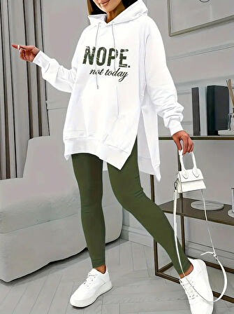 TUA MODA Kadın Uzun Kollu Kapşonlu Bağcıklı Viskon Iki Iplik Sweat