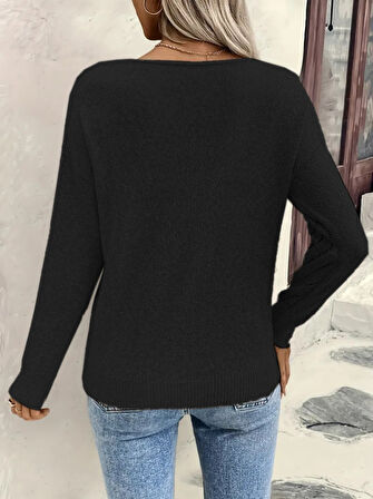 TUA MODA Kadın Uzun Kollu V Yakalı Triko Bluz