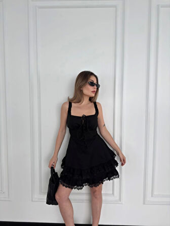 TUA MODA Mini Askılı Elbise - Siyah